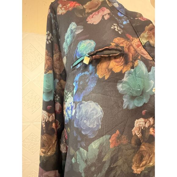 Massimo size Large Top Black Floral Sheer long-sleeve women's blouse flaw - Picture 11 of 16